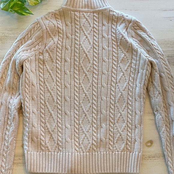 COTTON Women's Cream Cable Knit Turtleneck Sweater - Picture 4 of 6